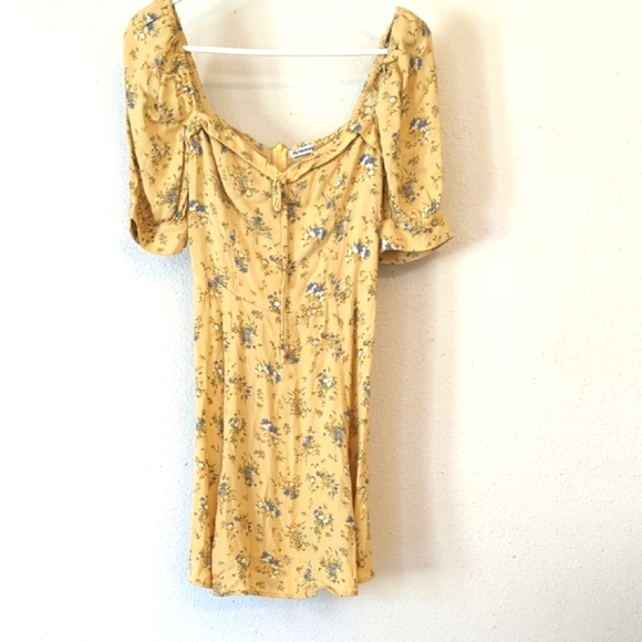Reformation Yellow Puff Sleeve Floral Sweetheart Mini Dress Size 6 - Picture 9 of 9